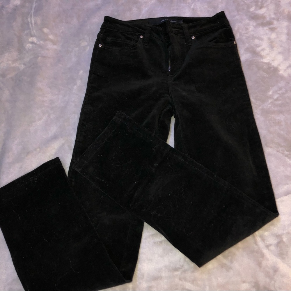 Calvin Klein jeans Black velvet skinny stretchy pants/Stripe Casual Trousers